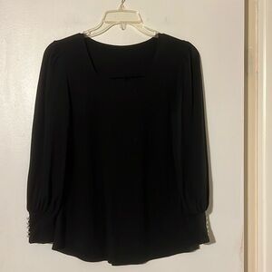Micoson black square neck long sleeve top with beaded wrist detail
